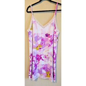 SOMA Womens 1X Cool Nights Lace Trim Chemise pink/purple Floral Cami Night Gown